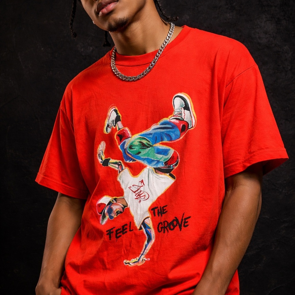 Zara Red Graphic Tee with Urban Design